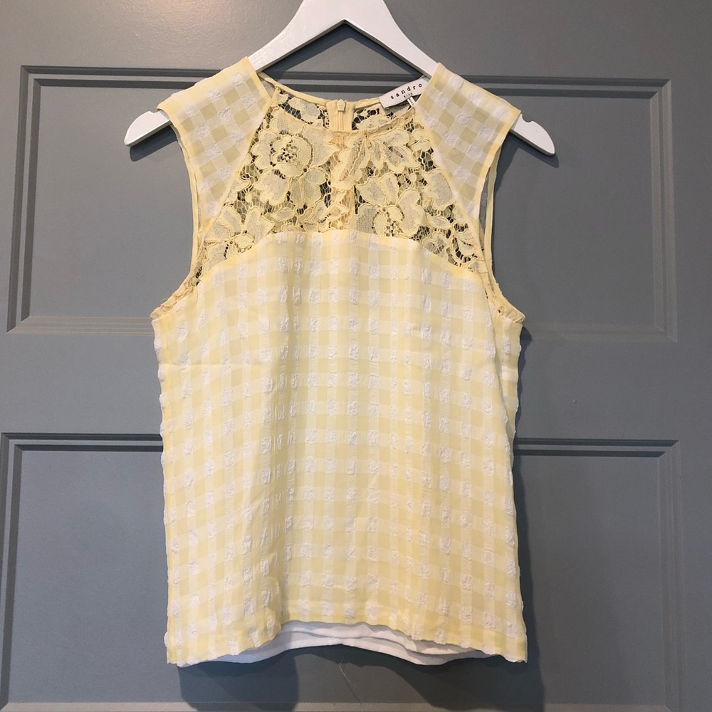 Sandro Gingham and Lace Top
